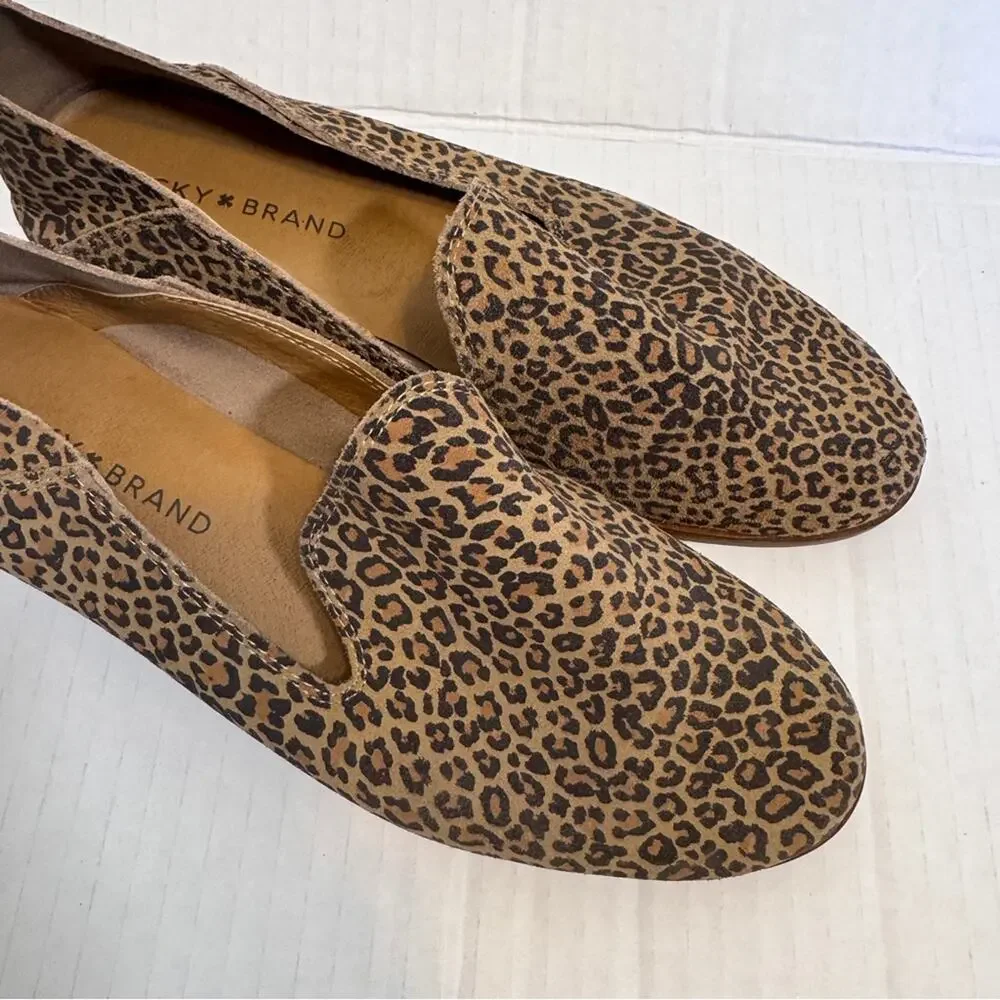 Lucky Brand Brown Animal Print Leather Loafers Womens 8 Fall Classic Comfort
